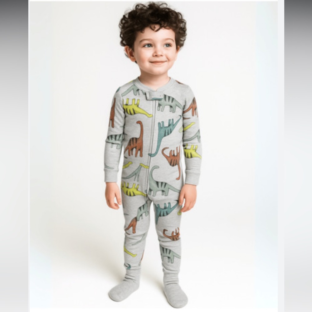 Carter's Gray Boys Dinosaur Print, Long Sleeve Zip-Up 1 piece Pajamas Footie.2T.